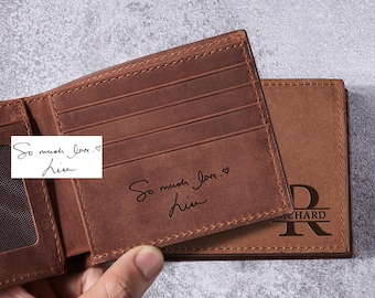 Handwriting Wallet For Men, Father's Day Gift From Wife, GENUINE Leather Mens Personalized Wallet, Personalized Men Wallet Bifold