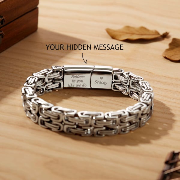 Fathers Day Gift For Him, Hidden Message Bracelet, Mens Engraved Bracelet, Gift for Boyfriend, Secret Message Bracelet, Husband Gift