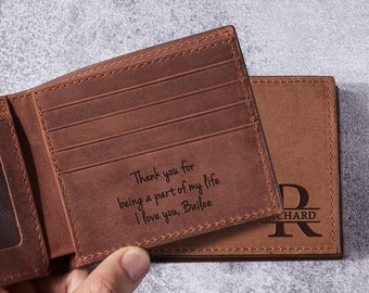 Wallet Men Leather, Husband Gift from Wife, First Father's Day Gifts, Minimalist Wallet For Him, Custom Bifold Wallet, GENUINE Leather