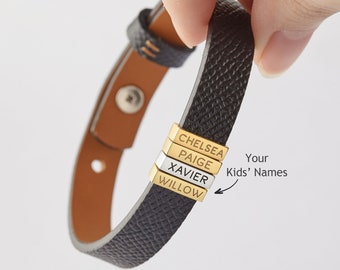Kids Name Bracelet, Dad Bracelet with Kids Names, Leather Bracelet For Men, Personalized Bracelet For Men, Personalized Gift for Dad