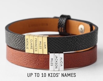 Personalized Bracelet For Dad, Mens Leather Bracelet, Bracelet With Kids Names, Dad Gift From Wife, Personalized Family Names, Husband Gift