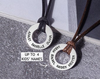 Dad Necklace With Kids Names, Fathers Day Jewelry, Personalized Gift For Dad, Men Custom Necklace, Engraved Men Necklace, Husband Gift