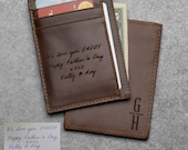 Handwriting Wallet for Dad, Leather Front Pocket Wallet for Father, Daddy Wallet from Kids, Engraved Leather Wallet, Christmas Gifts For Dad