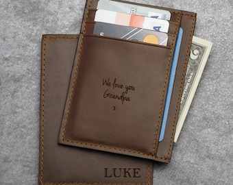 Slanke portemonnee, portemonnee met voorvak, gegraveerde portemonnee voor mannen, aangepaste portemonnee voor hem, minimalistische portemonnee, jubileumcadeau voor hem