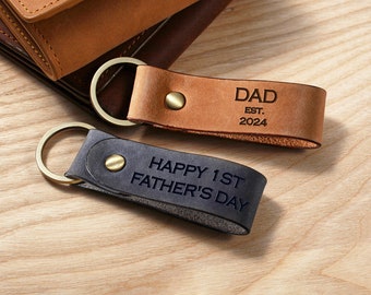 New Dad Gift From Baby, First Fathers Day Gift, New Dad Gift from Wife, New Dad Leather Keychain, Daddy Est 2024