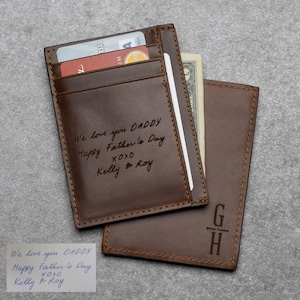 Carteira de caligrafia para pai, carteira de bolso de couro para pai, presente de pai do filho, carteira de couro gravada, presente personalizado para namorado