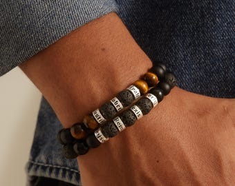 Beaded Bracelet With Names, Men Name Bracelet, Custom Men Jewelry, Husband Gift From Wife, Gift For Boyfriend, Valentine Present For Him