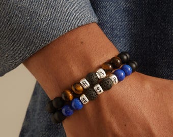 Kid's Initials Bracelet, Dad Bracelet With Initials, Men Beaded Bracelet, Husband Gift From Wife, Valentine Gift For Him, Custom Men Jewelry