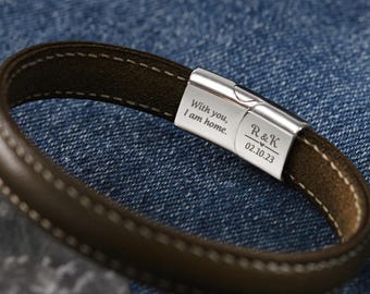 Hidden Message Bracelet, Boyfriend Valentines Day Gift, Men Jewelry, Italian Leather Bracelet,Anniversary Gift For Him,Engraved Personalized