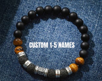 Mens Compass Bracelet, Beaded Bracelet With Names, Custom Name Jewelry, Mens Beaded Jewelry, Boyfriend Valentine Gift, Gift For Son