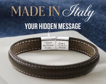 Hidden Message Bracelet, Valentines Gift For Boyfriend, Italian Leather Bracelet, Personalized Gift For Boyfriend, Anniversary Gift For Him