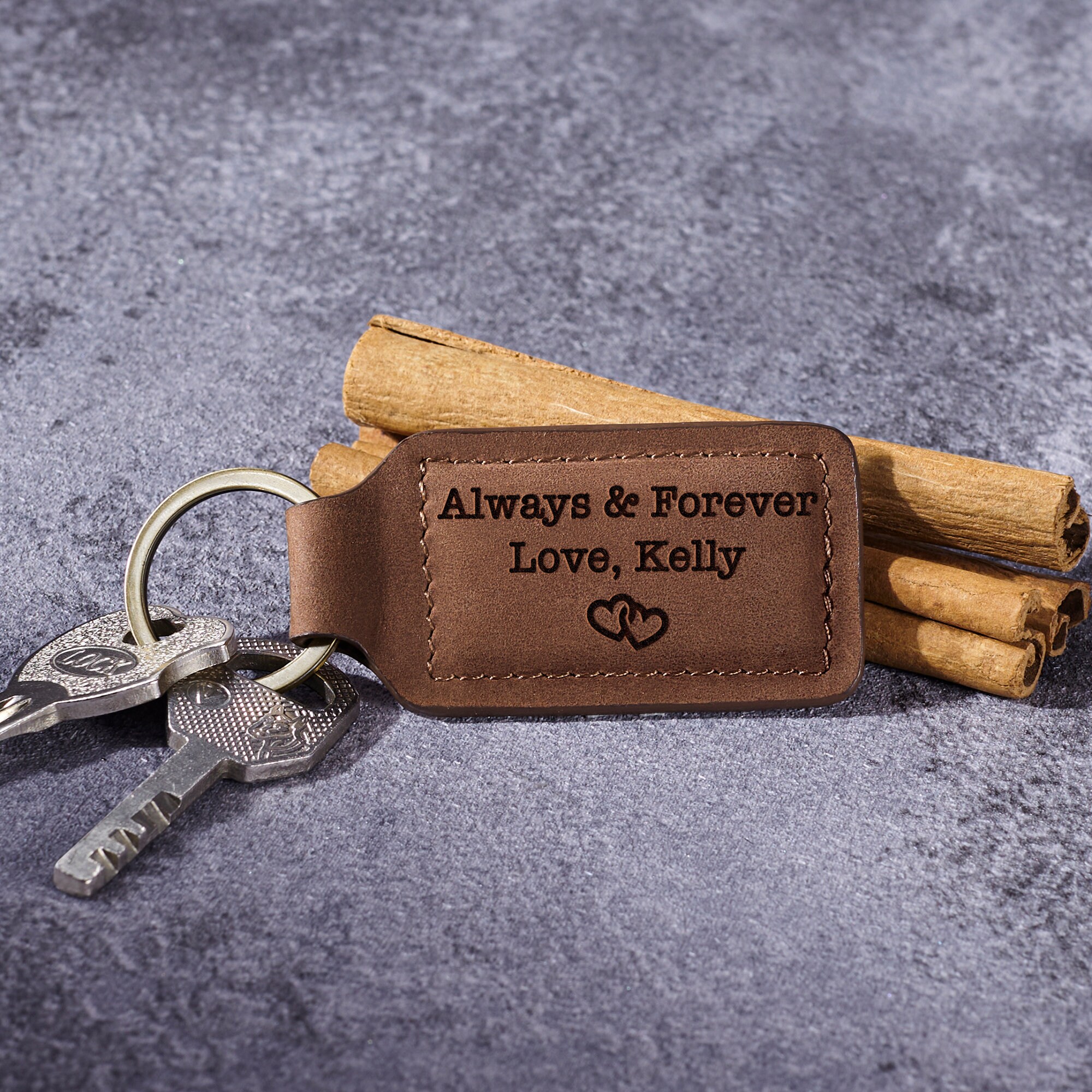 Personalized Leather Keychain, Custom Father's Day Gift, Genuine ...
