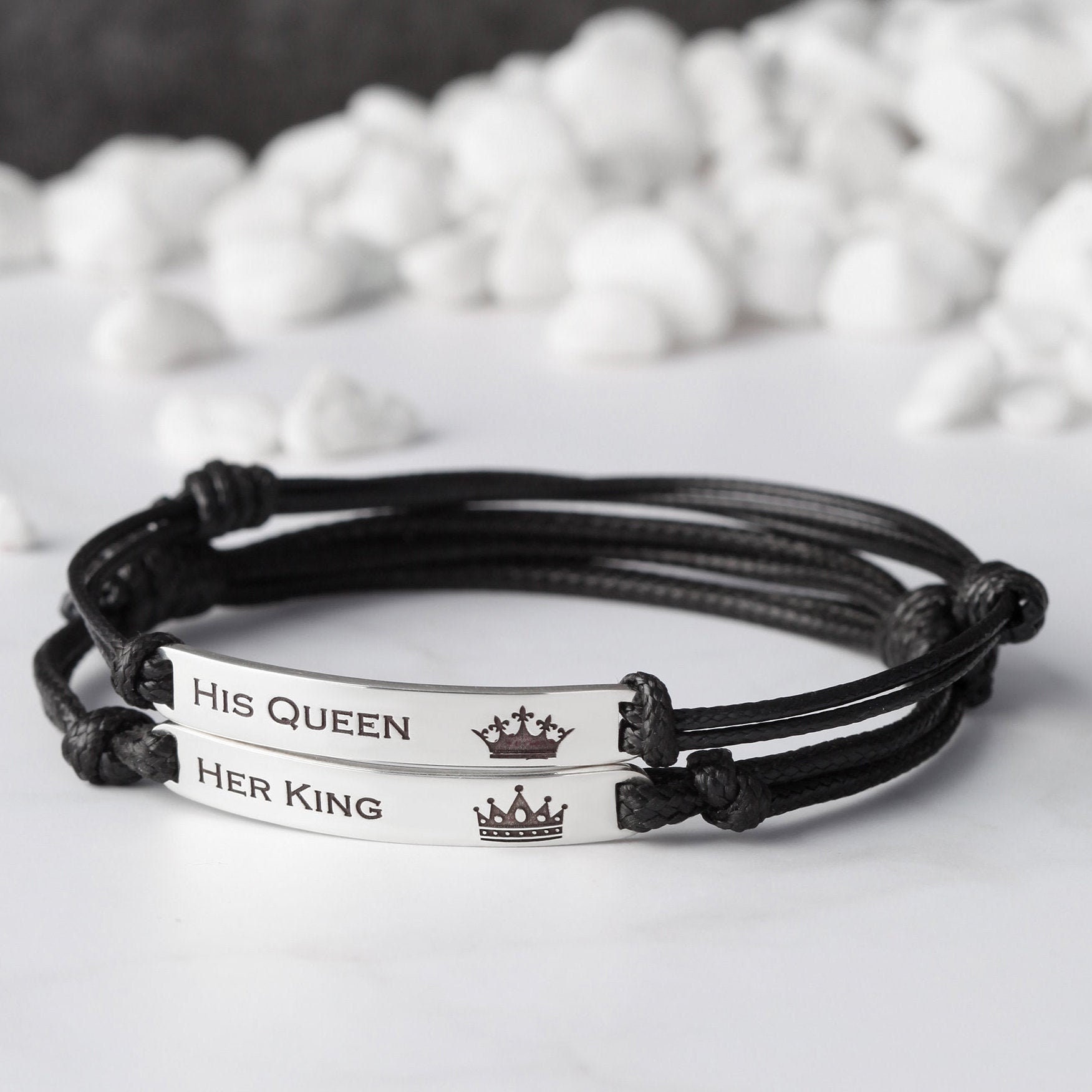 Promise Bracelets For Couples Letters Her King His Queen Stainless