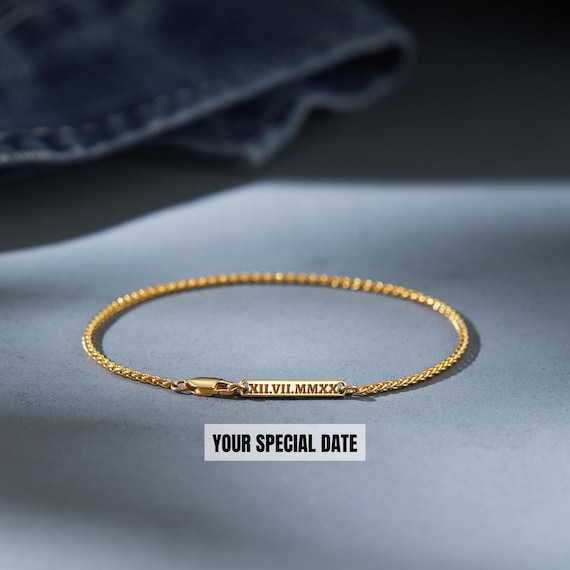 Date Bracelet, Gift For Boyfriend, Personalized Men Bracelet, Engraved Bracelet For Men, Anniversary Gift For Him, Roman Numerals