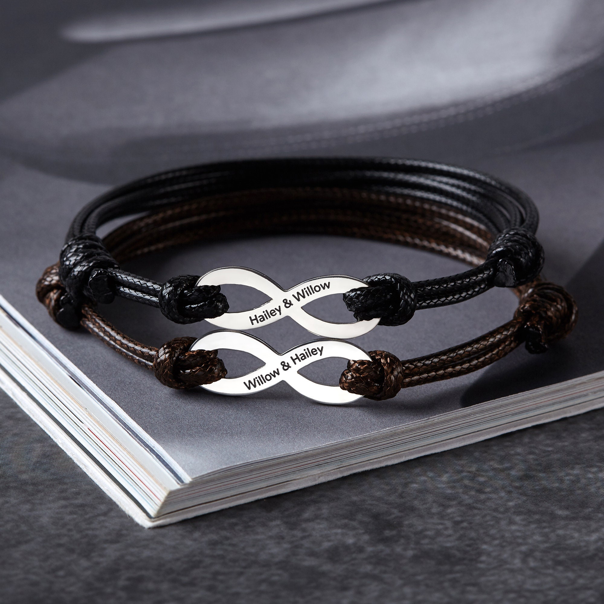 Leather Bracelet Infinity Bracelet Friendship Bracelet Unisex Black Infinity Charm Anniversary Gift