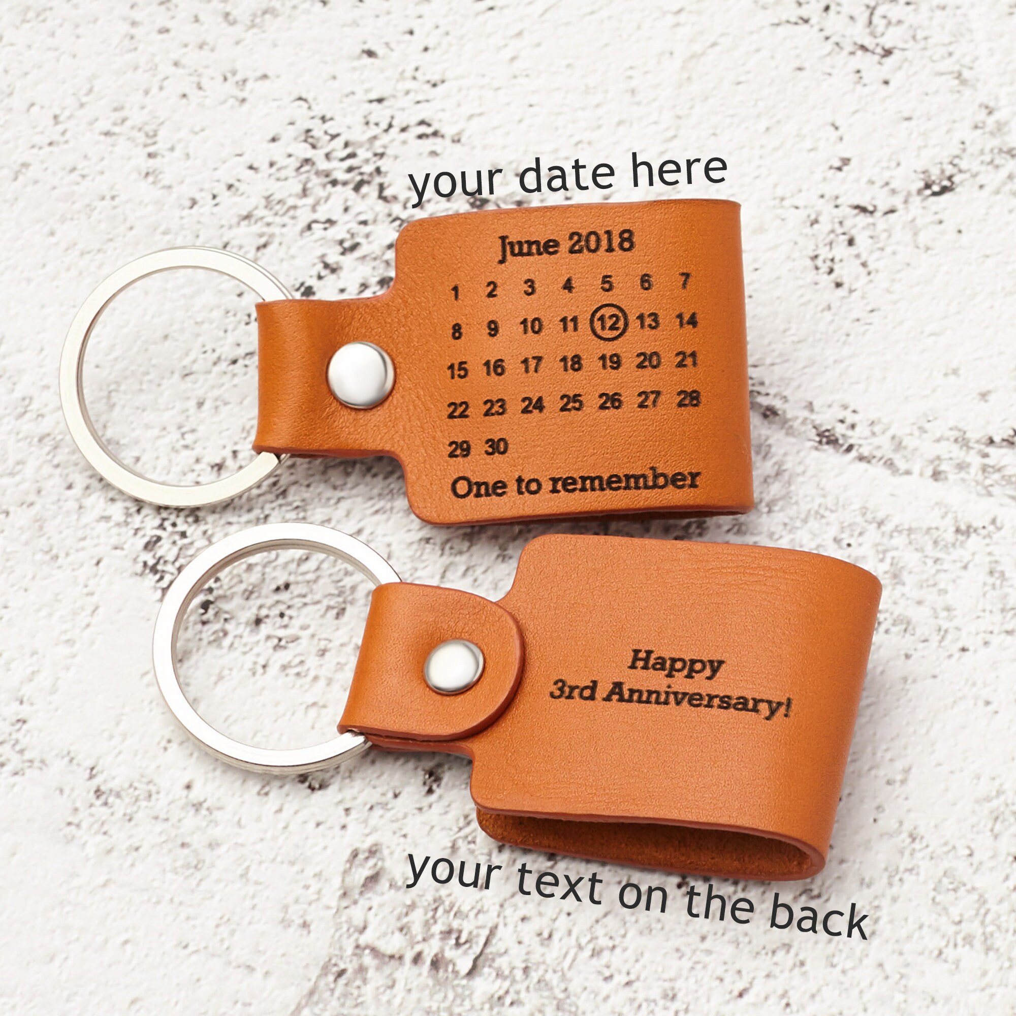 Calendar Keychain Date Keychain Leather Anniversary Keychain Etsy