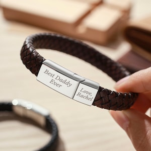 Mens Braided Leather Bracelet, Father's Day Gift From Wife, Dad Bracelet, Personalized Bracelet For Men, Husband Gift From Wife