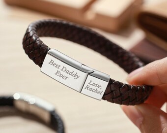 Mens Braided Leather Bracelet, Father's Day Gift From Wife, Dad Bracelet, Personalized Bracelet For Men, Husband Gift From Wife