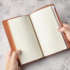 Cuaderno de nombres, Diario de cuero personalizado, Regalo personalizado para él, Cuaderno forrado, Cuaderno diario, Cuaderno de bocetos personalizado, Diario de viaje imagen 4