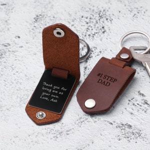 Stepdad Personalized Keychain, Birthday Gift For Stepfather, Step Dad Gift, Bonus Dad Keyring, Gift for Step Dad, Mens Leather Keychain image 7