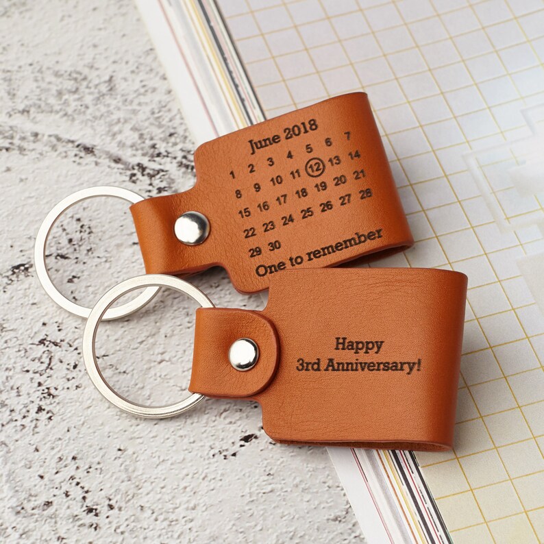 Calendar Keychain Date Keychain Leather Anniversary Keychain Etsy