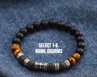 Mens Name Bracelet Beads, Valentines Gifts For Him, Name Beaded Bracelet, First Time Dad Gift, Mens Name Jewelry, Husband Gifts