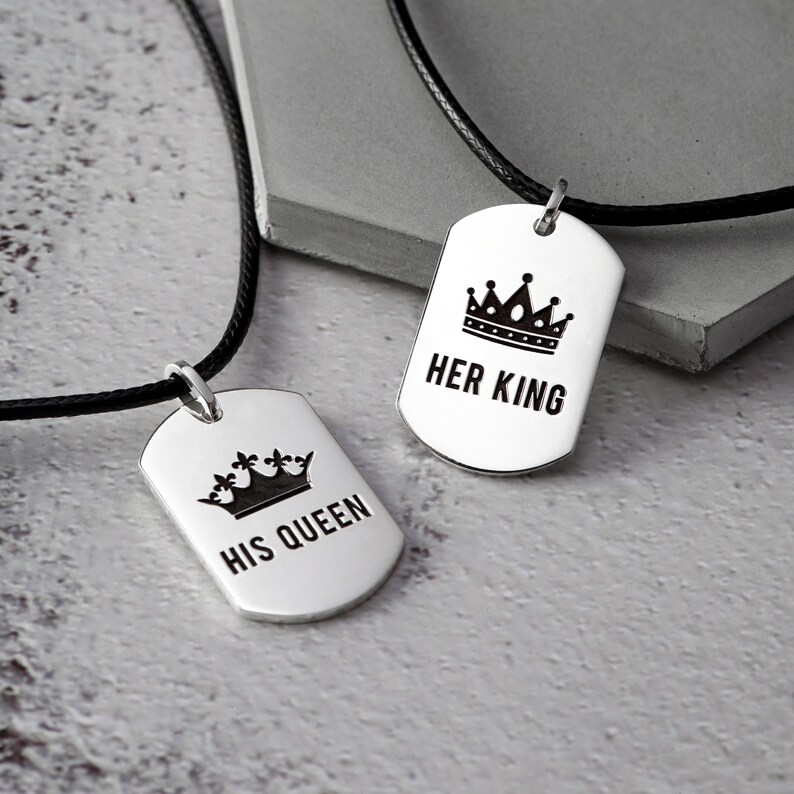 Her King His Queen Jewelry Personalized Couples Necklace Set Etsy