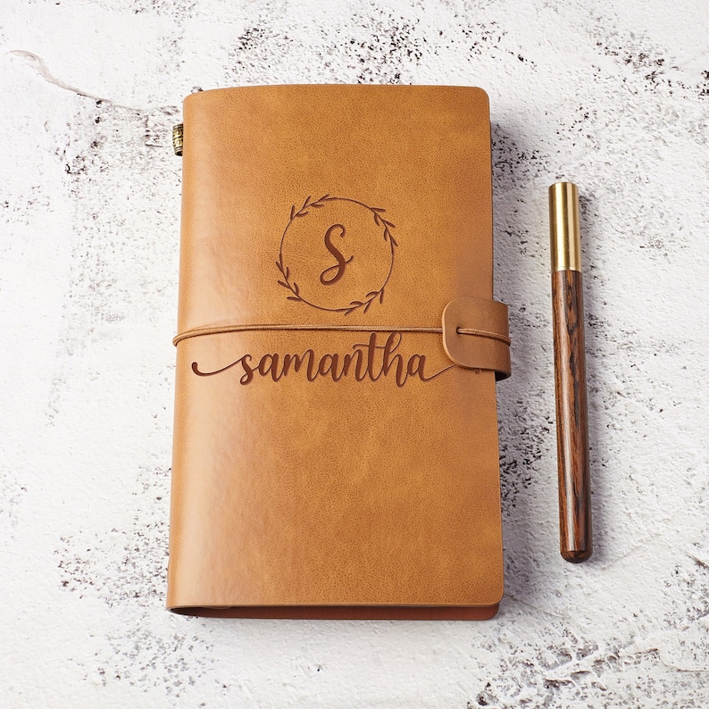 Cuaderno de nombres, Diario de cuero personalizado, Regalo personalizado para él, Cuaderno forrado, Cuaderno diario, Cuaderno de bocetos personalizado, Diario de viaje imagen 1