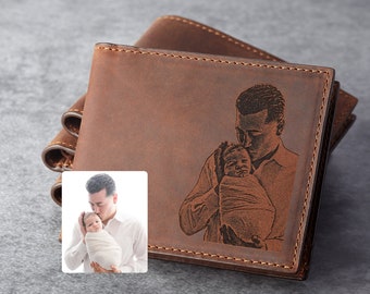 Birthday Gift For New Dad, Baby Photo Wallet, New Dad Gift from Wife, Photo On Wallet, Custom Wallet For Men, Engraved Leather Wallet