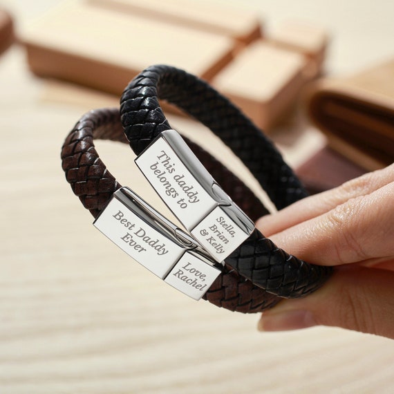 Leather name on sale bracelet for dad