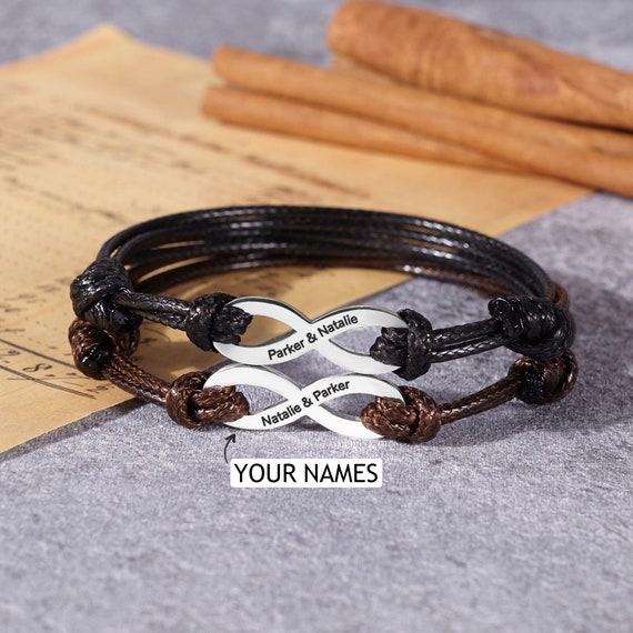 Customized Engraved Name Bead Bracelets For Men Personalized Family Brown  Leather Bracelet New Year Gift For Father/ Boyfriend - Customized Bracelets  - AliExpress