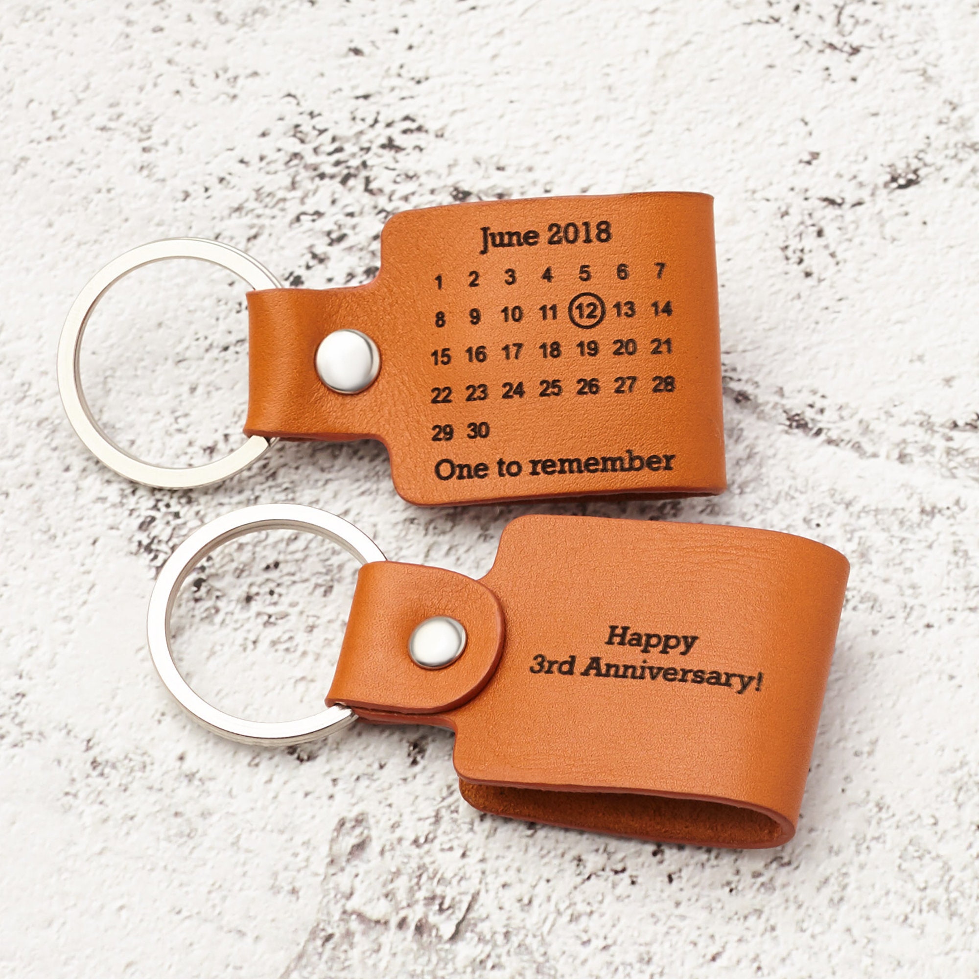 Date Keychain Leather Personalized Calendar Keychain Mom Est Etsy