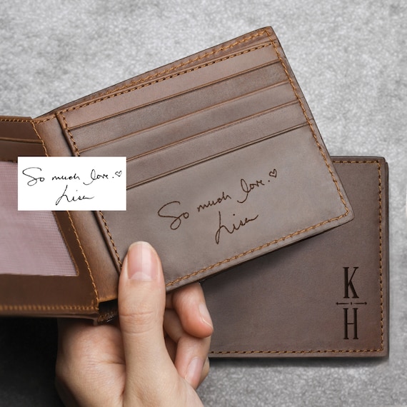 Engraved Wallet Men Handwriting Wallet Personalized Leather - Etsy