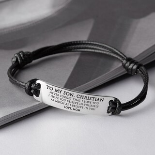VU100 Bracciale In Pelle Regalo Per Uomo, Figlio, Papà - Braccialetto Personalizzato Con Parola 'Figlio' Incisa, Chiusura Magnetica