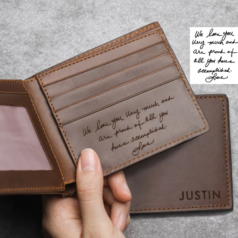 Handwriting Wallet for Him Engraved Wallet for Son Etsy