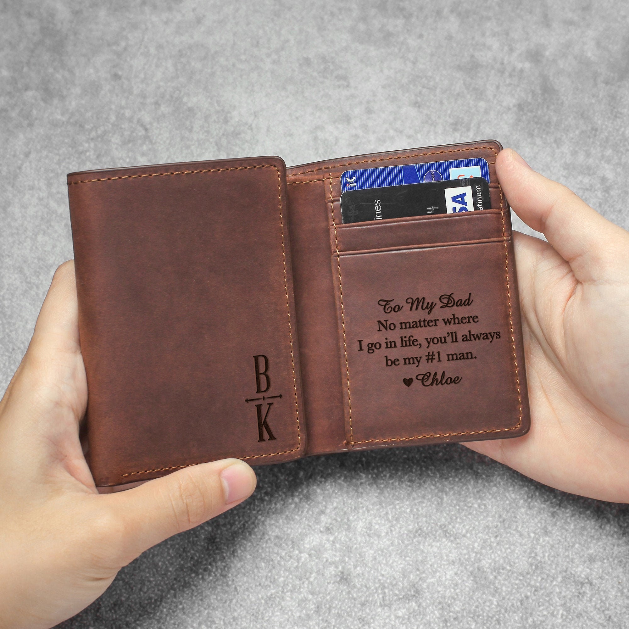 Brown Wallet with Name  Custom Name Wallets for Fathers & Sons