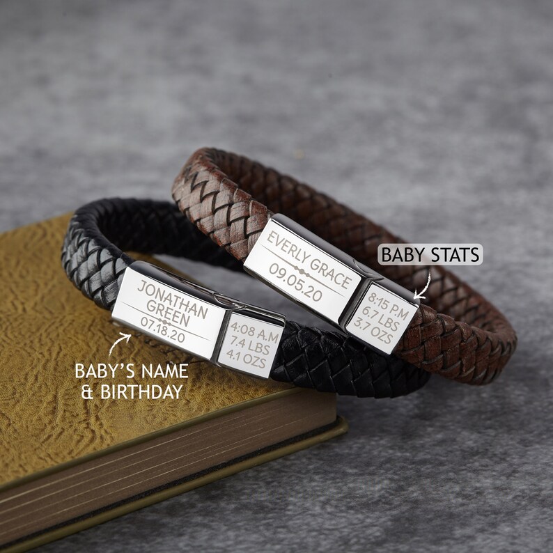 New Dad Bracelet Mens Personalized Bracelet Custom Mens Etsy