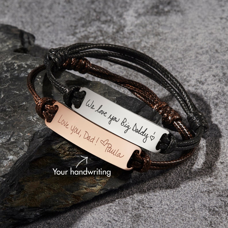 Handwriting Bracelet Men, Handwriting Jewelry For Men, Memorial Gift, In Memory Of Dad, Signature Leather Bracelet image 1