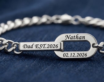 Regalo para el primer Día del Padre para un papá primerizo, Pulsera para papá primerizo, Regalo para papá primerizo, Pulsera con nombre de bebé, Joyería grabada personalizada, Regalos para el esposo