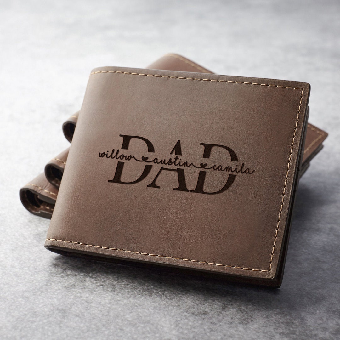 Engraved Wallet for Dad, Personalized Leather Wallet, Birthday Gift for
