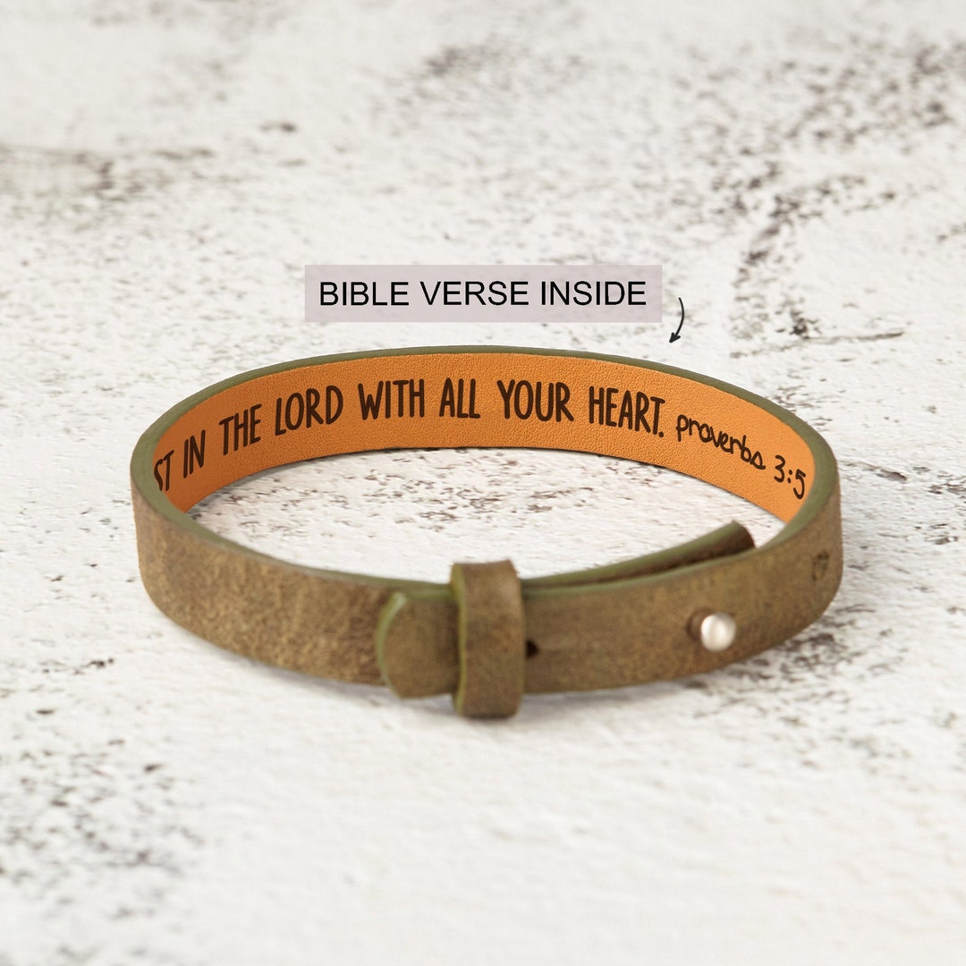 Bible Verse Bracelet, Leather Bracelet Christian, Secret Message