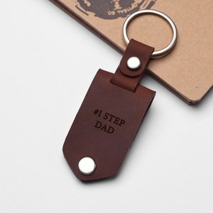 Stepdad Personalized Keychain, Birthday Gift For Stepfather, Step Dad Gift, Bonus Dad Keyring, Gift for Step Dad, Mens Leather Keychain image 9