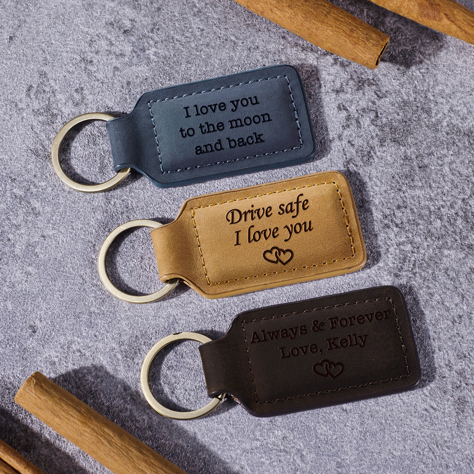 Personalized Leather Keychain, Custom Father's Day Gift, Genuine ...