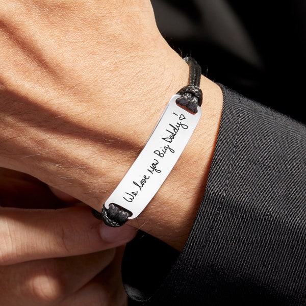 Handwriting Bracelet Men, Dad Fathers Day Gift, Jewelry For Men, In Memory Of Dad, Signature Leather Bracelet, Handwriting Gift For Men
