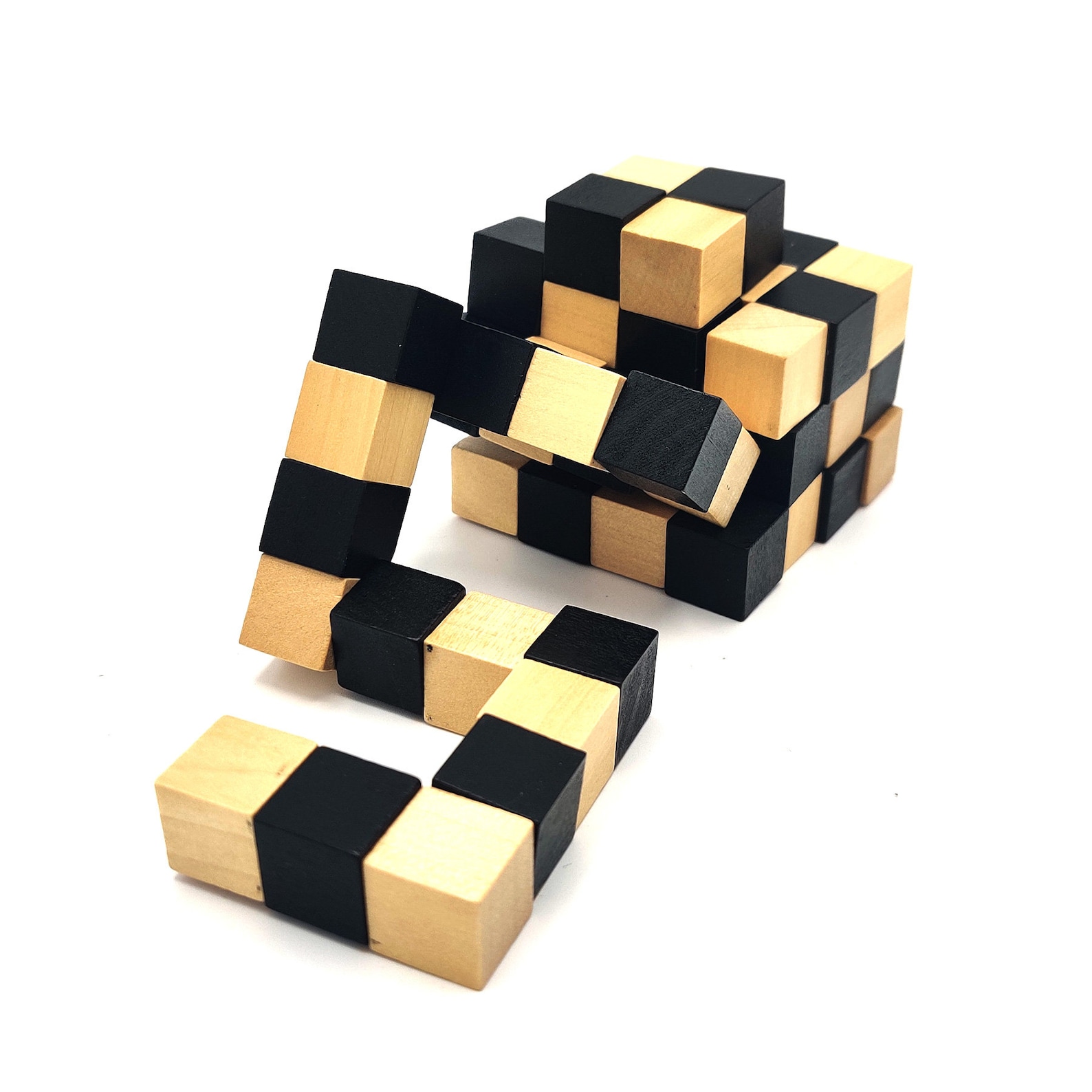 4x4x4 Snake Cube Wooden Puzzle Black & Wood Checker Master Etsy