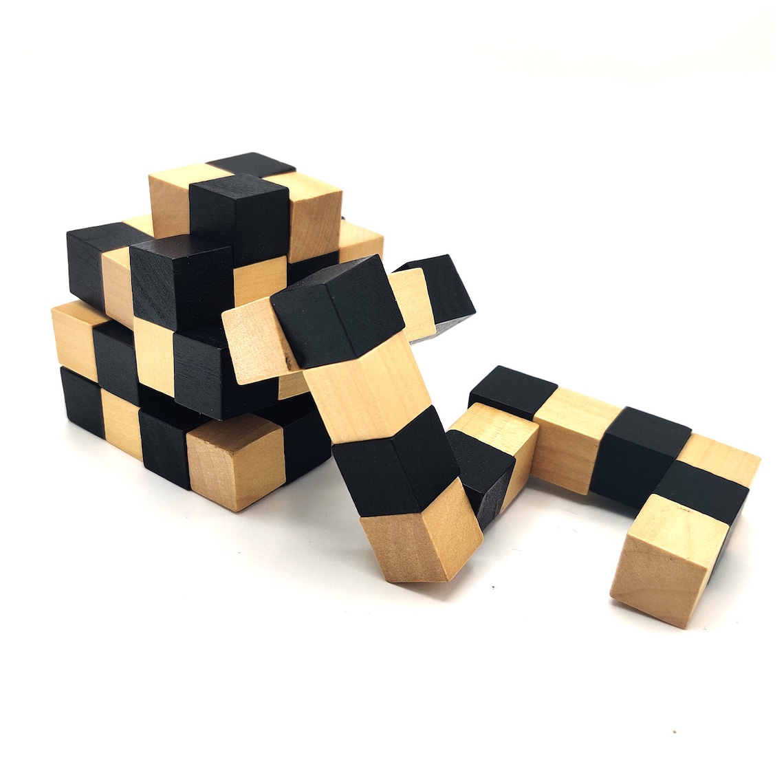 4x4x4 Snake Cube Wooden Puzzle Black & Wood Checker Master Etsy