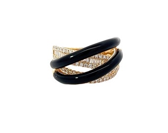 Onyx, Diamond and 14K Yellow Gold Ring