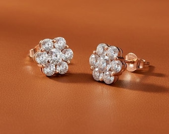 Maya Lianna 1.00 CTTW Diamond Cluster 14k Rose Gold Earrings