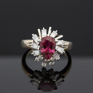 Estate .87 Ct Pear Shape Ruby Diamond Platinum Ring 14997