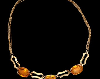 Retro Bold Gold and Large Oval Citrine Heart Necklace